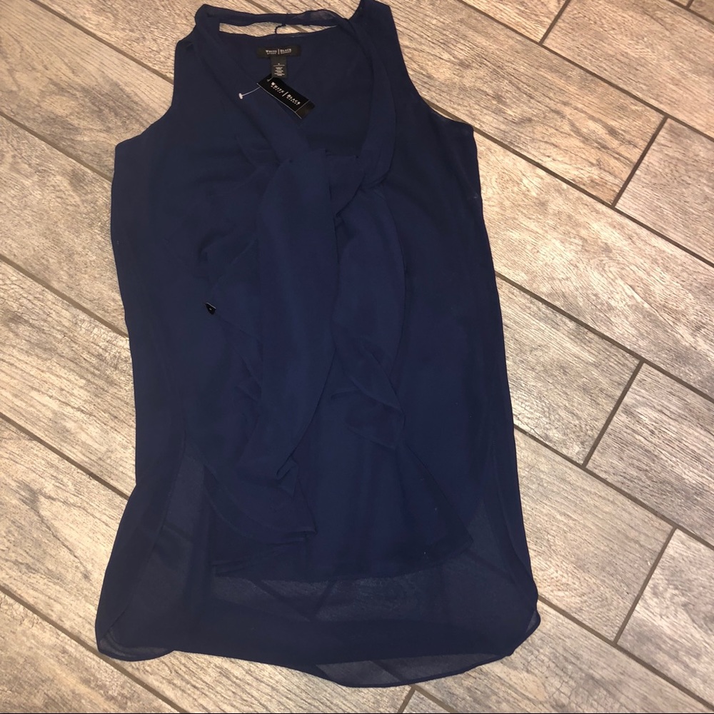 White House black market Navy Sleeveless tunic Blouse with Scarf - Picture 3 of 6